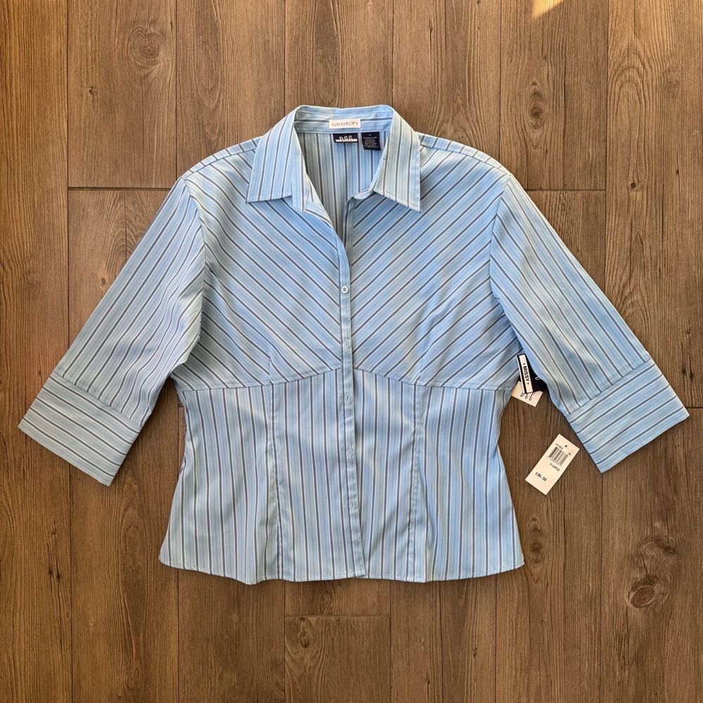 DCC Missy Stretch Button-Down Blouse | Blue Stripe | XL | NWT